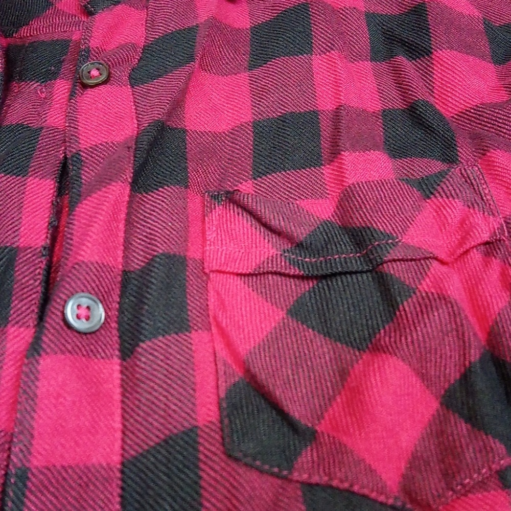 Intro Pink And Gray Flannel Tunic Button Down Top - image 4